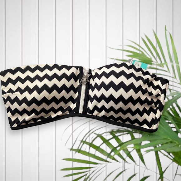 SEAFOLLY AUSTRALIA Size 16 Bandeau Bikini Top Chevron Pattern Zip Front NEW - Picture 4 of 5